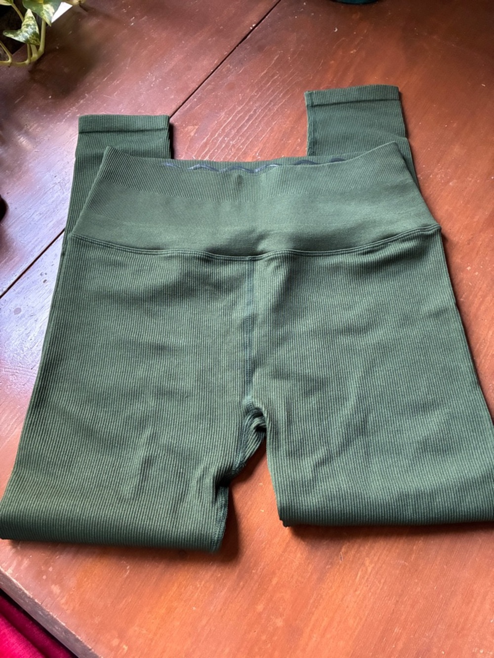 Spiritual Gangster Olive Green Ribbed High-Waist Leggings